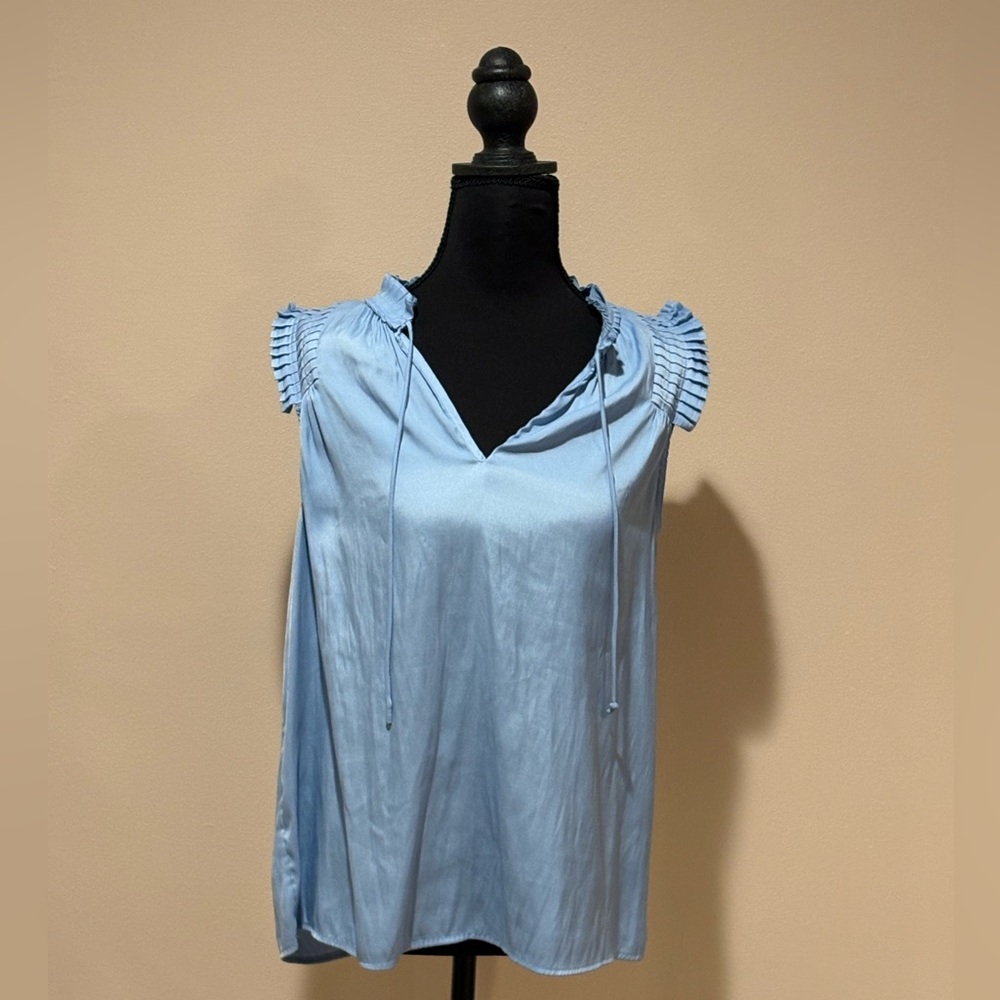 LOFT Sky Blue Small Blouse with Ruffle Sleeves